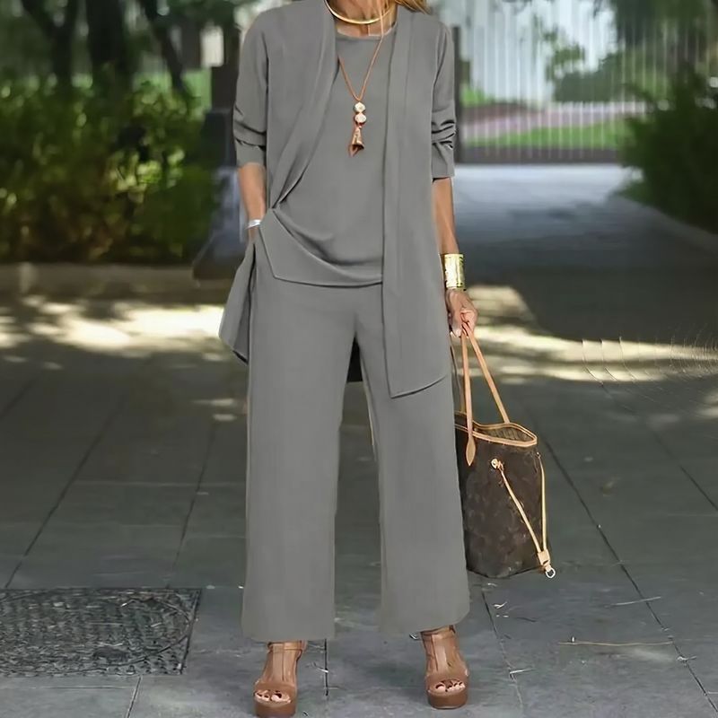 Jade™ Minimalistisches 3-Teiliges Set mit Palazzo-Hose und Langem Cardigan