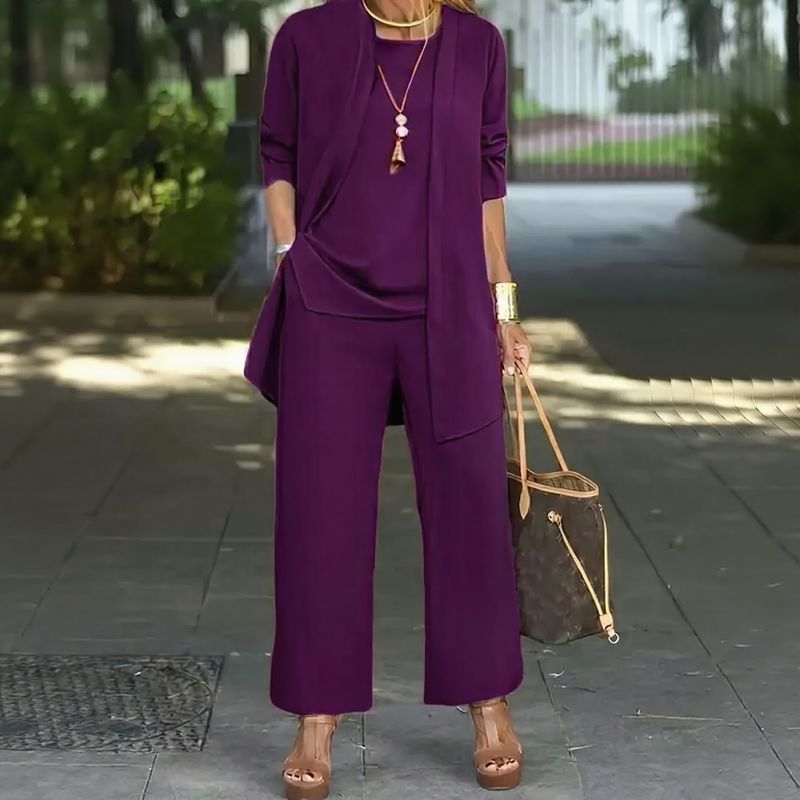 Jade™ Minimalistisches 3-Teiliges Set mit Palazzo-Hose und Langem Cardigan