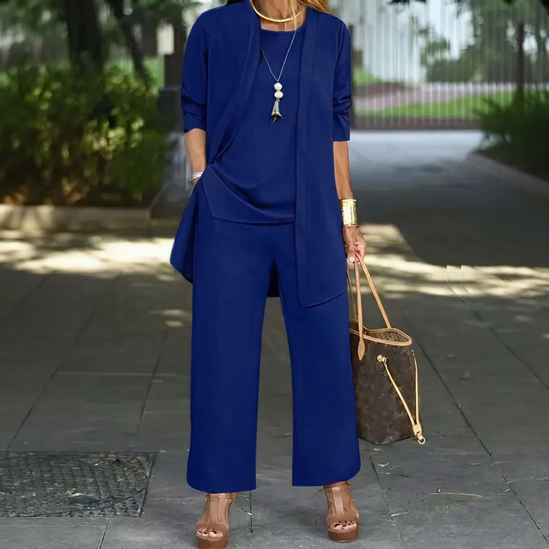 Jade™ Minimalistisches 3-Teiliges Set mit Palazzo-Hose und Langem Cardigan