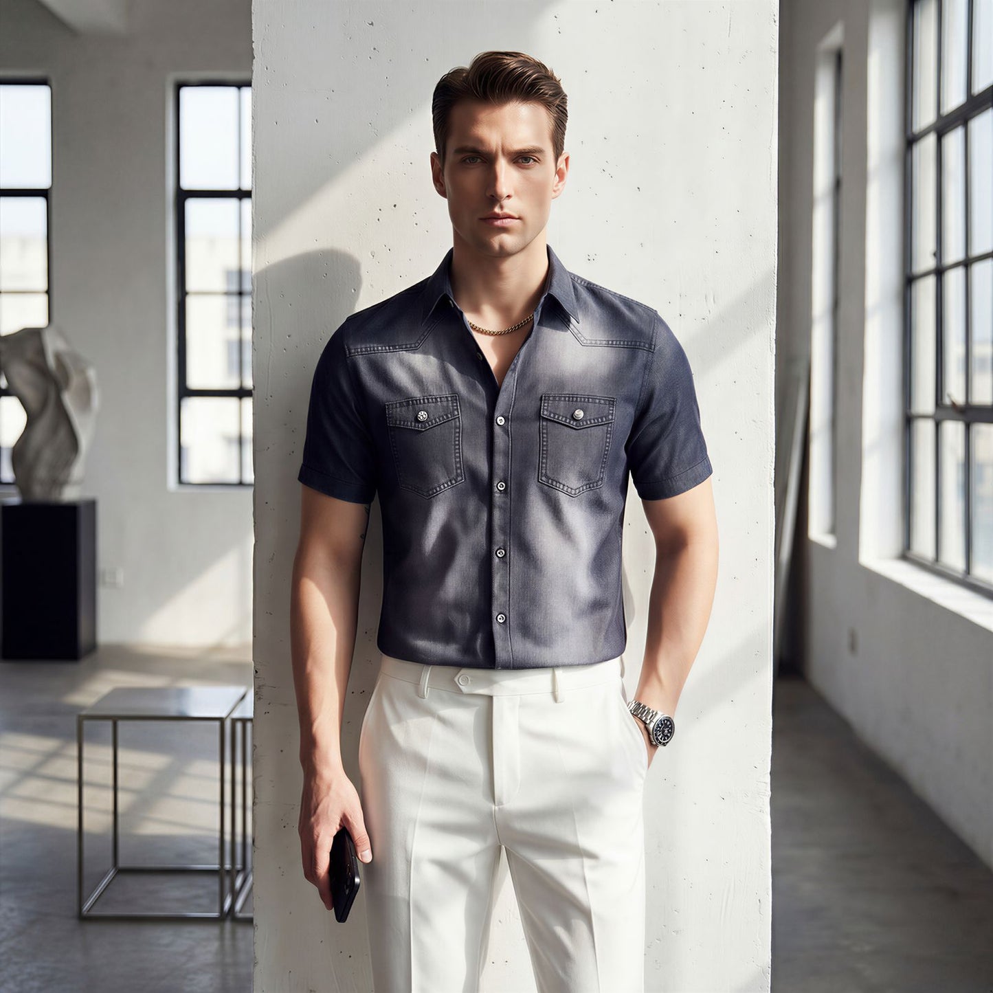 Vittorio™ Slim Fit Denim-Hemd mit Premium-Waschung