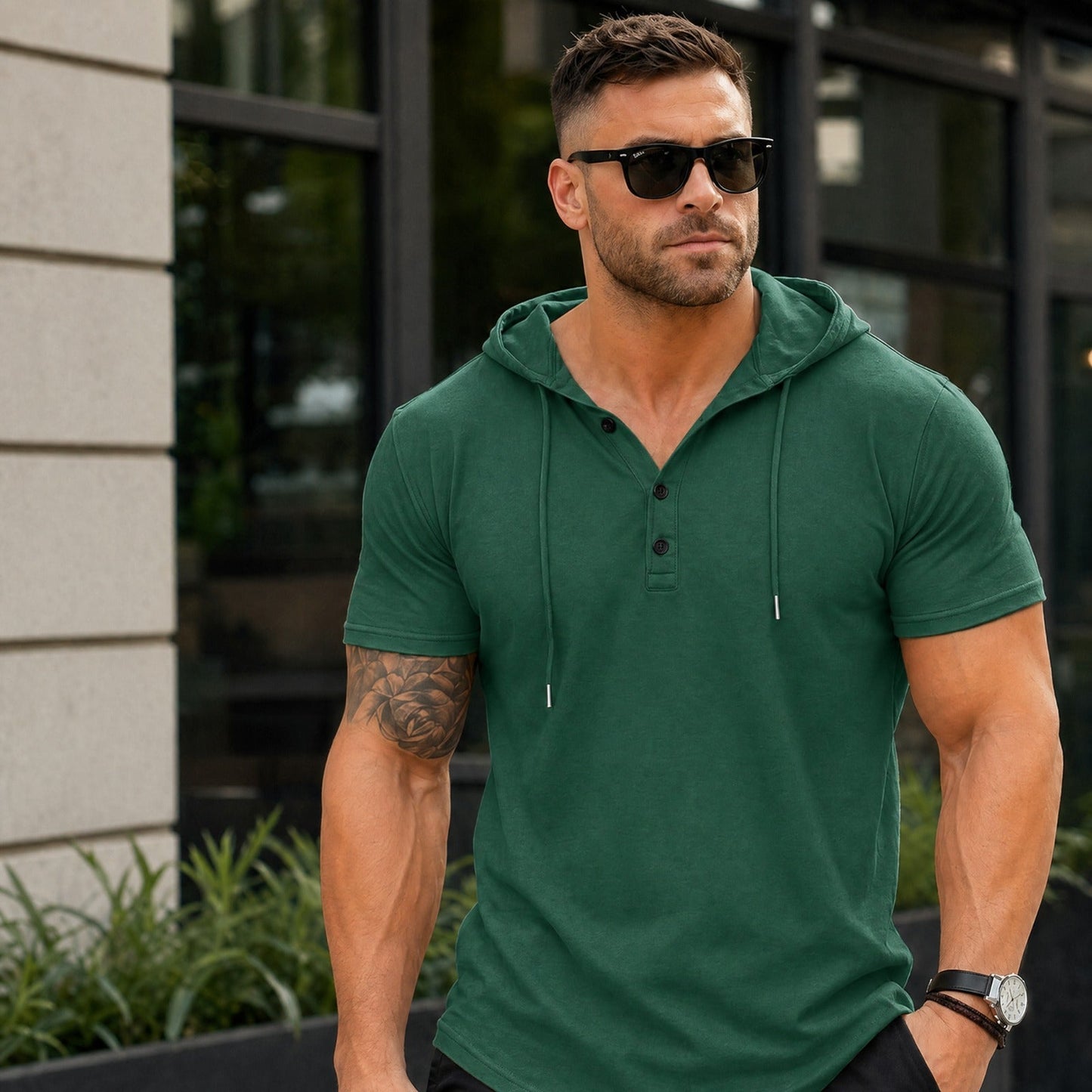 Austin™ T-Shirt mit Kapuze und Knopfleiste