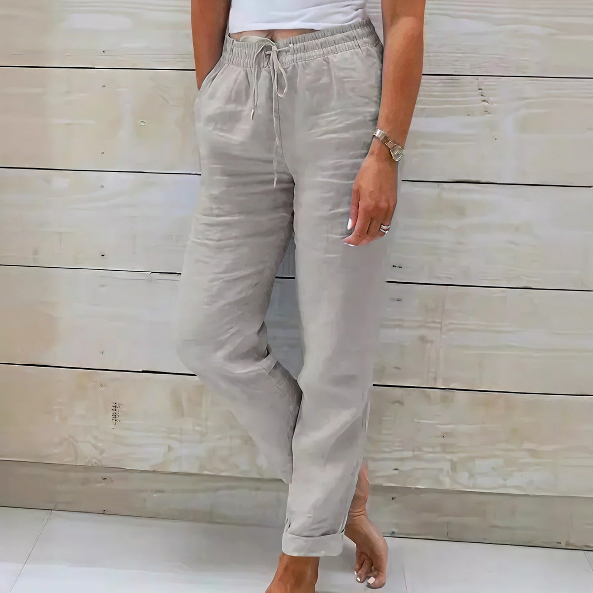 Norah™-Hose aus Baumwollleinen mit Verstellbarem Bund