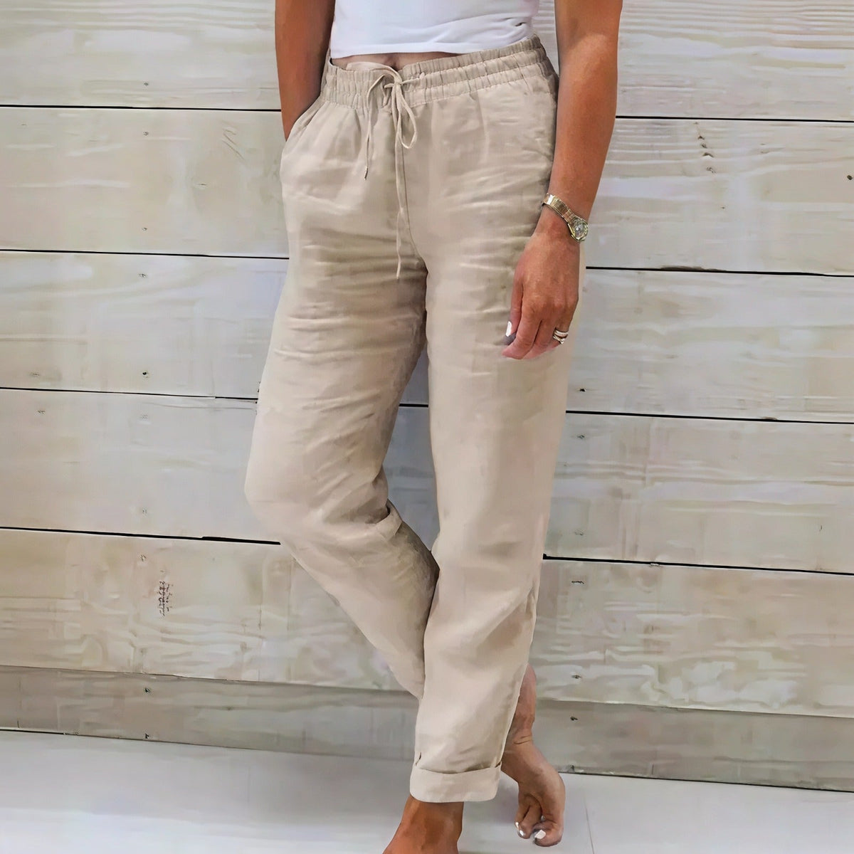 Norah™-Hose aus Baumwollleinen mit Verstellbarem Bund