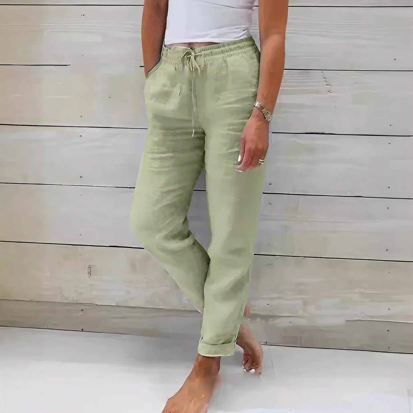 Norah™-Hose aus Baumwollleinen mit Verstellbarem Bund