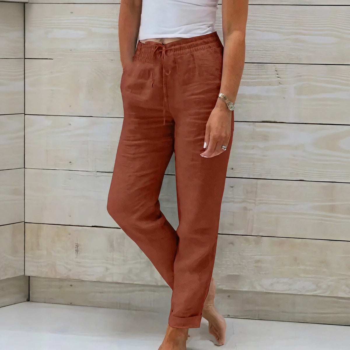Norah™-Hose aus Baumwollleinen mit Verstellbarem Bund