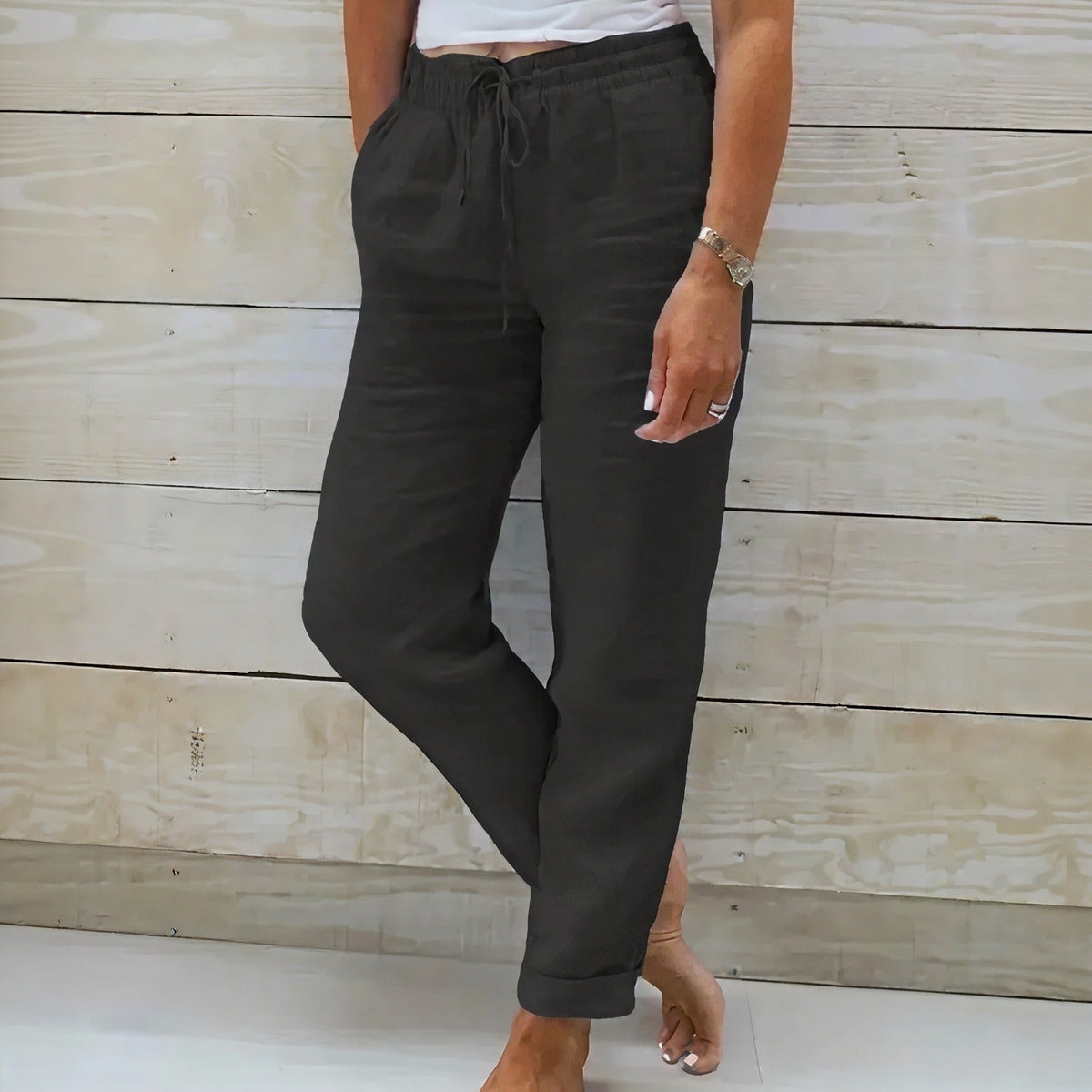 Norah™-Hose aus Baumwollleinen mit Verstellbarem Bund