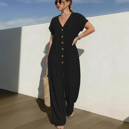 Cannes™ Jumpsuit mit Knopfleiste vorn und V-Ausschnitt
