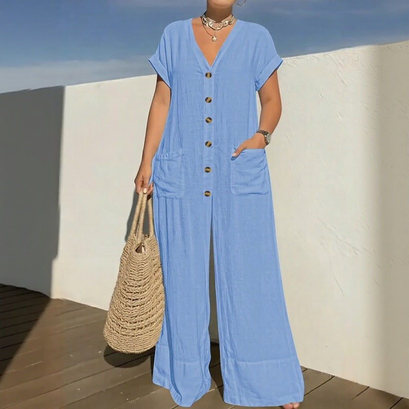 Cannes™ Jumpsuit mit Knopfleiste vorn und V-Ausschnitt