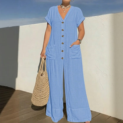 Cannes™ Jumpsuit mit Knopfleiste vorn und V-Ausschnitt