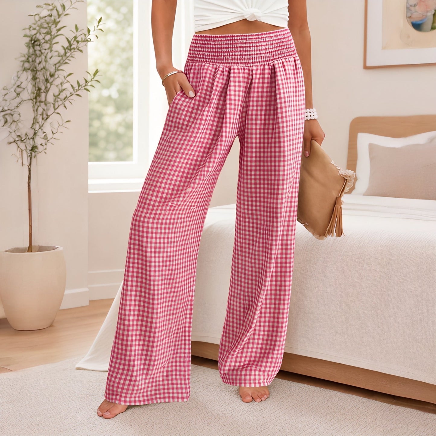 Sommer™ Hose aus Baumwoll-Leinen mit Karomuster