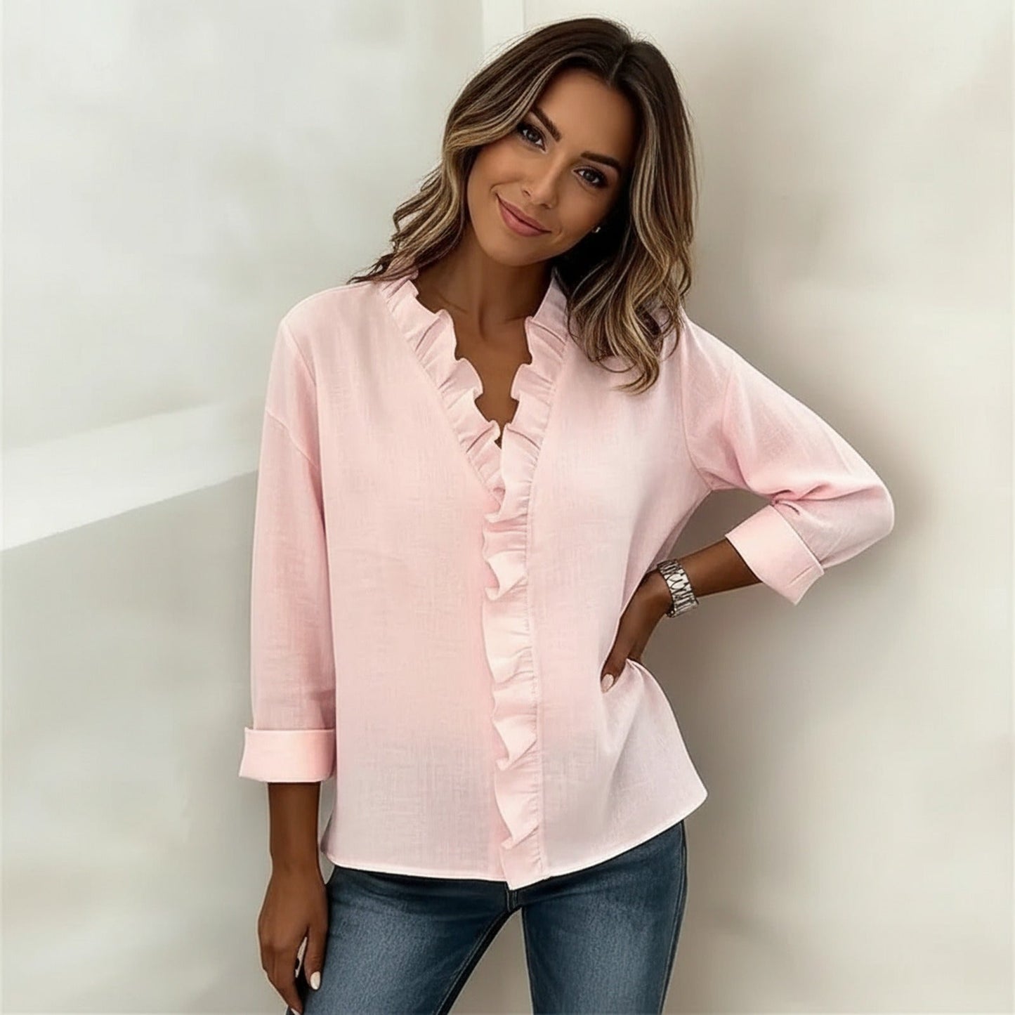 Sorelle™ Bluse mit Vertikalem Rüschendetail und Zeitlosem Stil