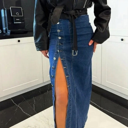 Lorena™ Jeansrock mit Knopfleiste vorn und elegantem Schlitz