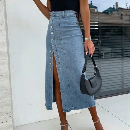 Lorena™ Jeansrock mit Knopfleiste vorn und elegantem Schlitz