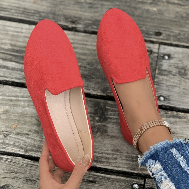 🥿 Damen Flachschuhe aus Wildleder – runde Form, flacher Absatz, einfarbig
