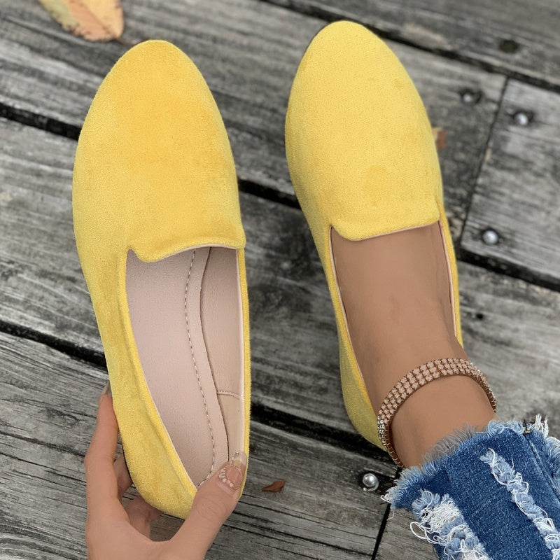 🥿 Damen Flachschuhe aus Wildleder – runde Form, flacher Absatz, einfarbig