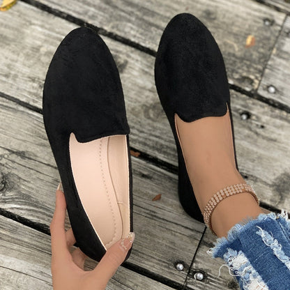 🥿 Damen Flachschuhe aus Wildleder – runde Form, flacher Absatz, einfarbig