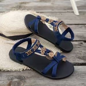 👡 LIMITIERTES ANGEBOT: 49% RABATT! 🌼 Flache Damen-Sandalen – Runde Zehen, Atmungsaktiv, Verstellbarer Knöchelriemen & Blumen-Dekor ✨