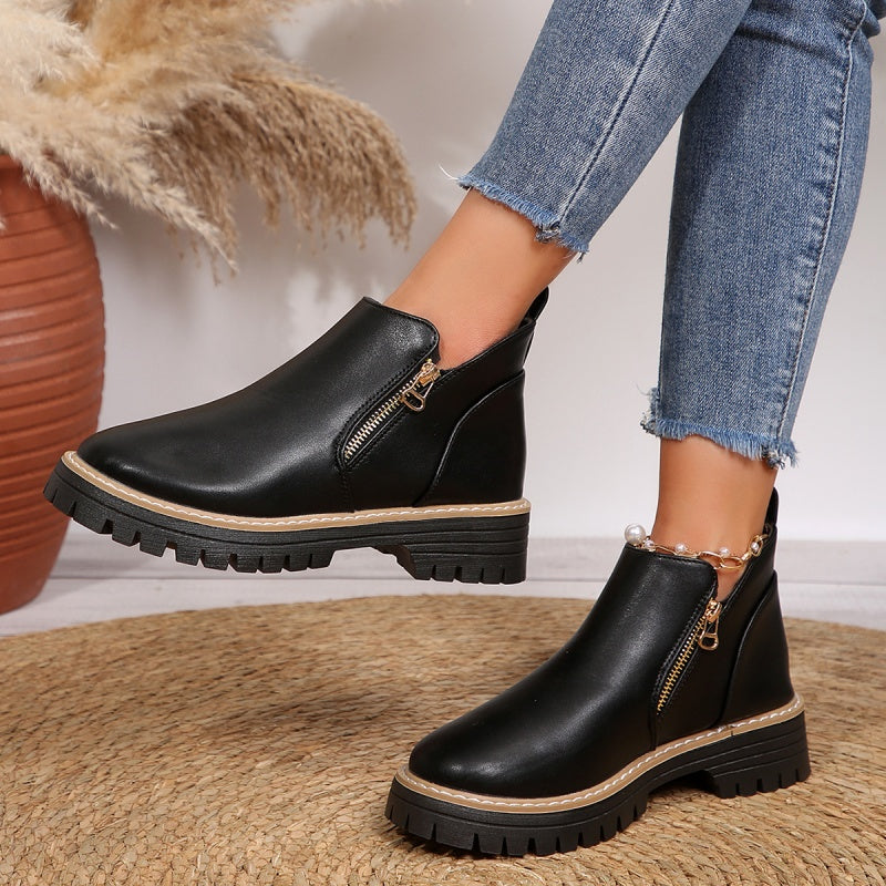 🔥Modische schwarze Stiefeletten aus PU-Leder für Damen