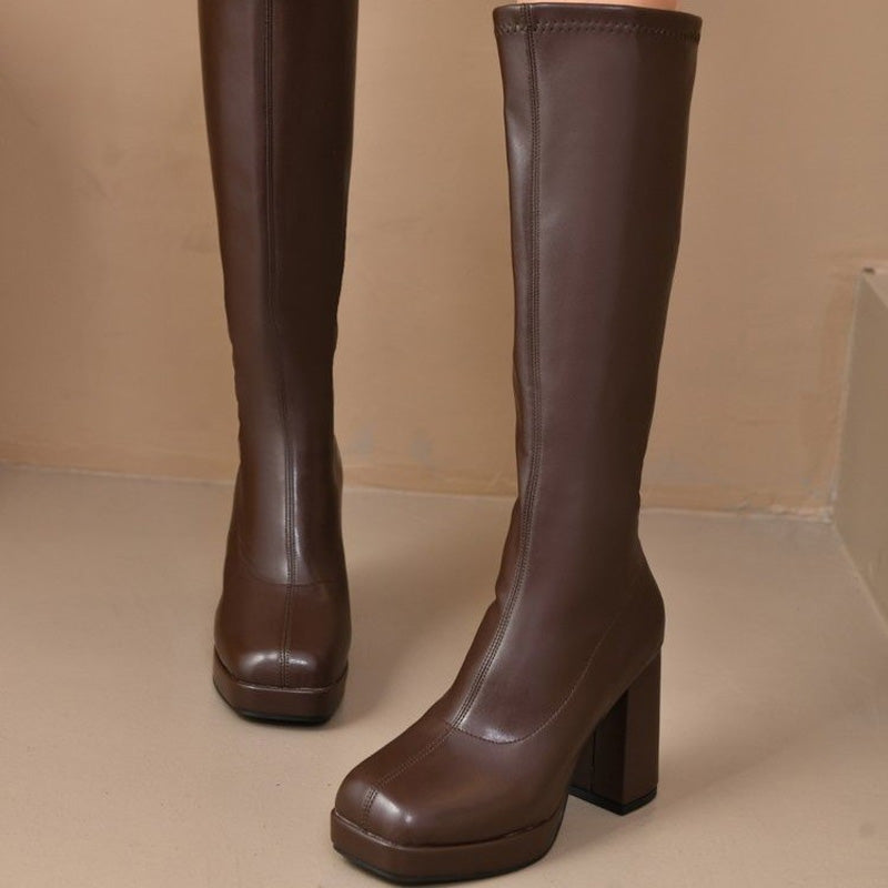 Trendige, kniehohe Damenstiefel aus PU-Leder