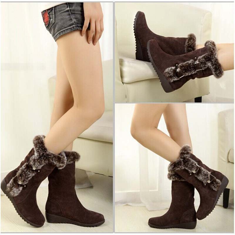 ✨🎅Weihnachtsangebote – Nur für kurze Zeit!⏰Damen-Schneestiefel bis zur Wade mit Plüschbesatz