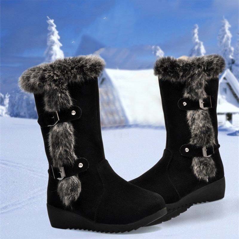 ✨🎅Weihnachtsangebote – Nur für kurze Zeit!⏰Damen-Schneestiefel bis zur Wade mit Plüschbesatz