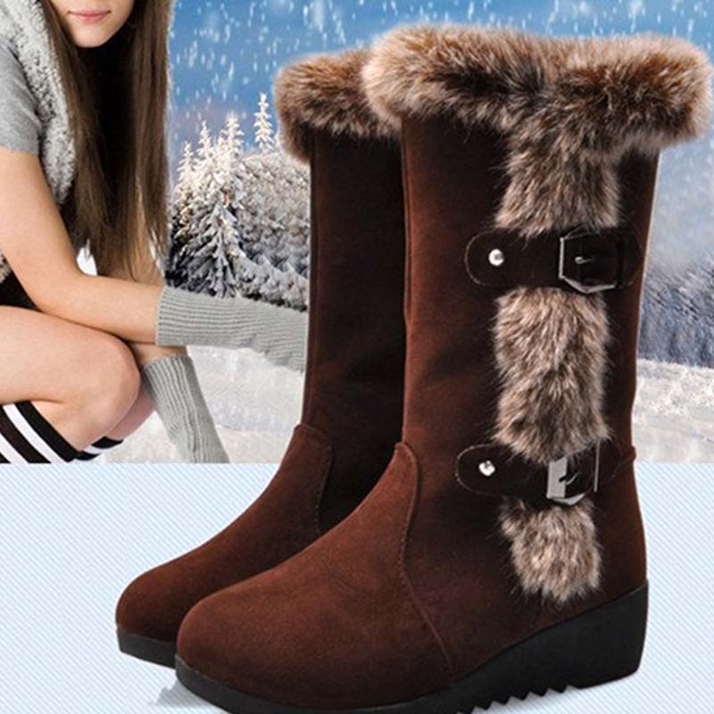 ✨🎅Weihnachtsangebote – Nur für kurze Zeit!⏰Damen-Schneestiefel bis zur Wade mit Plüschbesatz