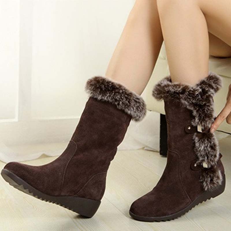 ✨🎅Weihnachtsangebote – Nur für kurze Zeit!⏰Damen-Schneestiefel bis zur Wade mit Plüschbesatz