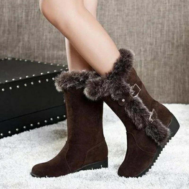 ✨🎅Weihnachtsangebote – Nur für kurze Zeit!⏰Damen-Schneestiefel bis zur Wade mit Plüschbesatz
