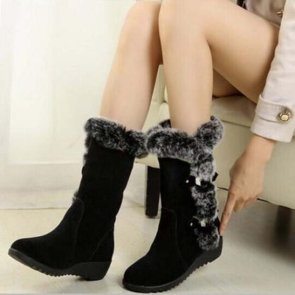 ✨🎅Weihnachtsangebote – Nur für kurze Zeit!⏰Damen-Schneestiefel bis zur Wade mit Plüschbesatz