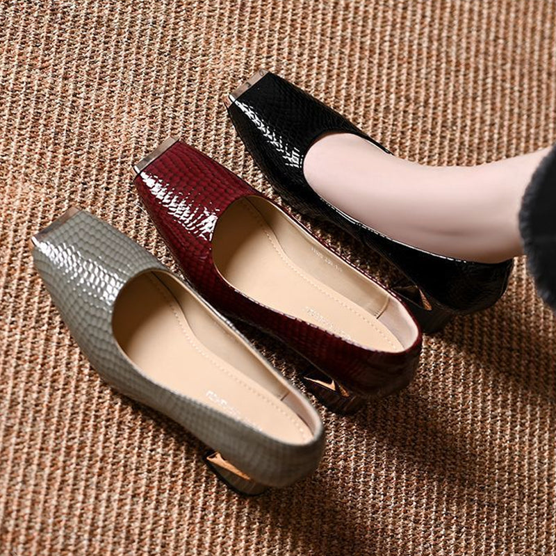 👠✨ Damen Snake-Print Metallic Slip-On Schuhe – Elegante Blockabsatz Pumps, Bequem & Vielseitig für Frühling & Herbst