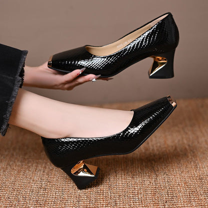 👠✨ Damen Snake-Print Metallic Slip-On Schuhe – Elegante Blockabsatz Pumps, Bequem & Vielseitig für Frühling & Herbst