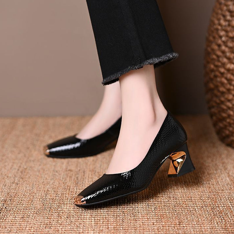 👠✨ Damen Snake-Print Metallic Slip-On Schuhe – Elegante Blockabsatz Pumps, Bequem & Vielseitig für Frühling & Herbst