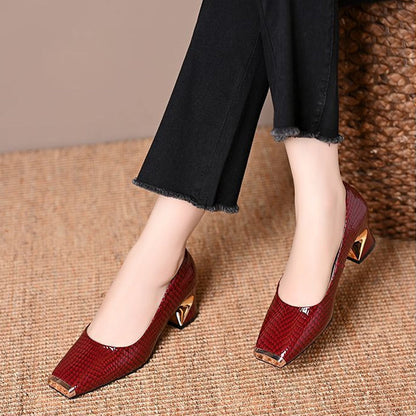 👠✨ Damen Snake-Print Metallic Slip-On Schuhe – Elegante Blockabsatz Pumps, Bequem & Vielseitig für Frühling & Herbst