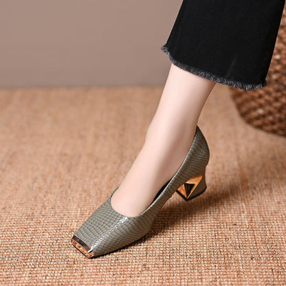 👠✨ Damen Snake-Print Metallic Slip-On Schuhe – Elegante Blockabsatz Pumps, Bequem & Vielseitig für Frühling & Herbst