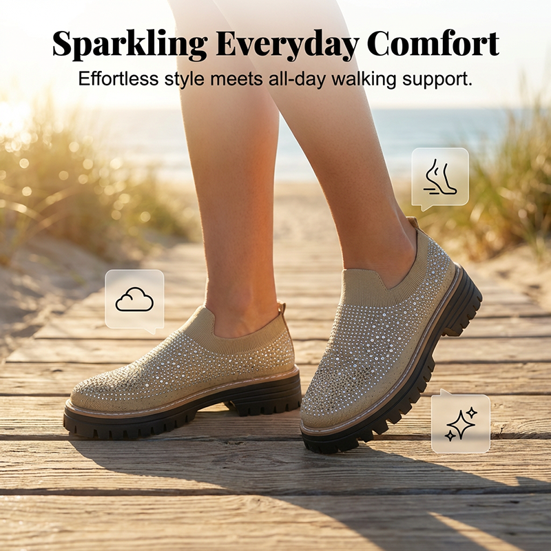 👟✨ Damen Loafer 2026 – Plateau-Sohle, Mit Strasssteinen, Modern & Bequem für den Frühling