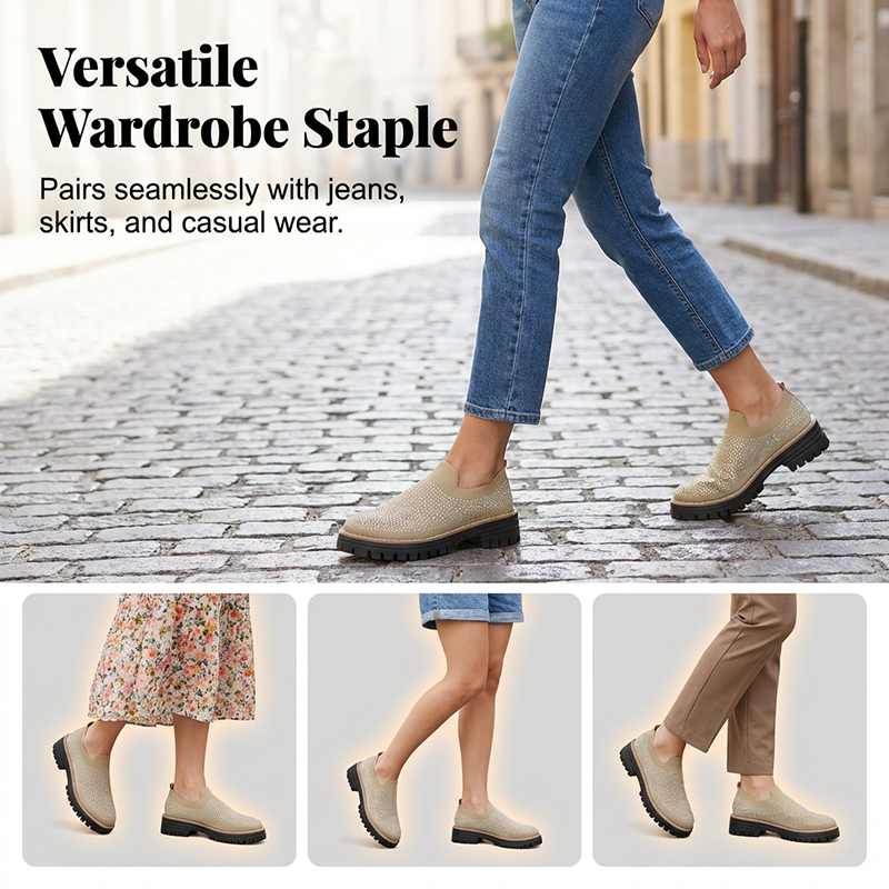 👟✨ Damen Loafer 2026 – Plateau-Sohle, Mit Strasssteinen, Modern & Bequem für den Frühling