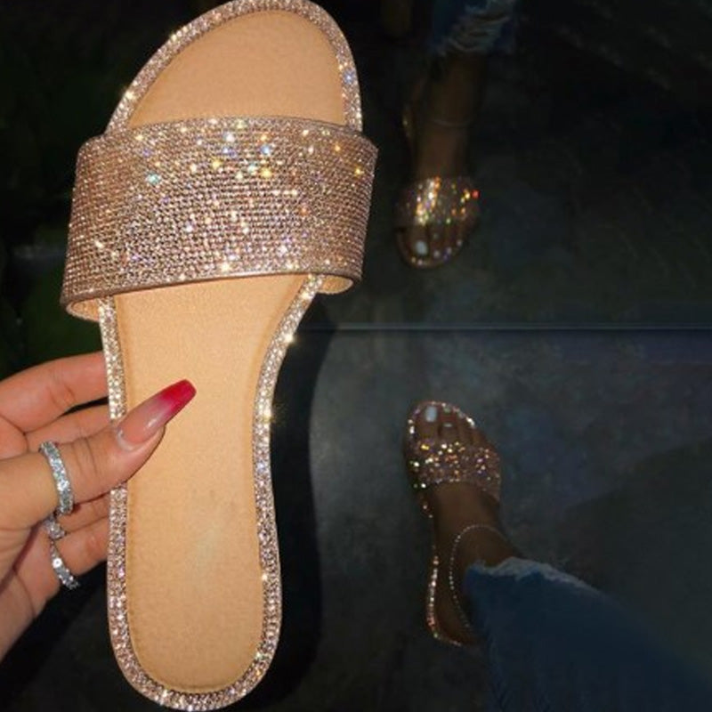 👡💎Runde Zehen Hausschuhe mit Strass – flach, bequem & elegant