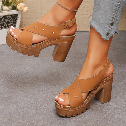 🌞 Sommerneuheiten – Jetzt bis zu 50% sparen! 💰Damen Plateau-Pumps mit Zehensteg – blockabsatz, Schnalle & offene Spitze👡✨