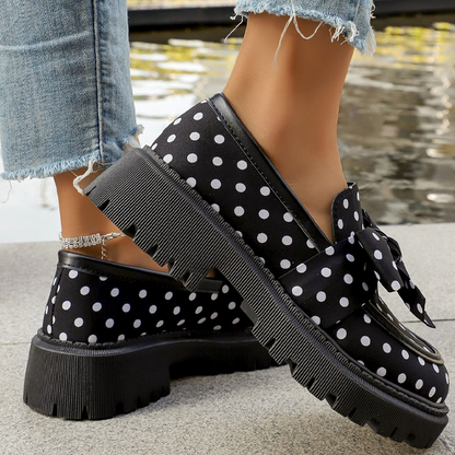 📢📢50% RABATT !! ⏰ Damen-Loafers mit Tupfenmuster, Schleife und Plateausohle