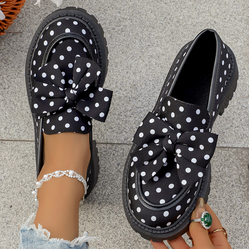 📢📢50% RABATT !! ⏰ Damen-Loafers mit Tupfenmuster, Schleife und Plateausohle