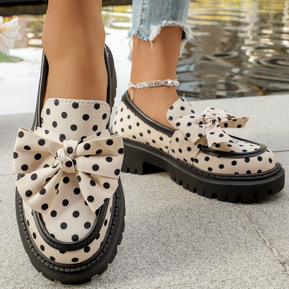 📢📢50% RABATT !! ⏰ Damen-Loafers mit Tupfenmuster, Schleife und Plateausohle